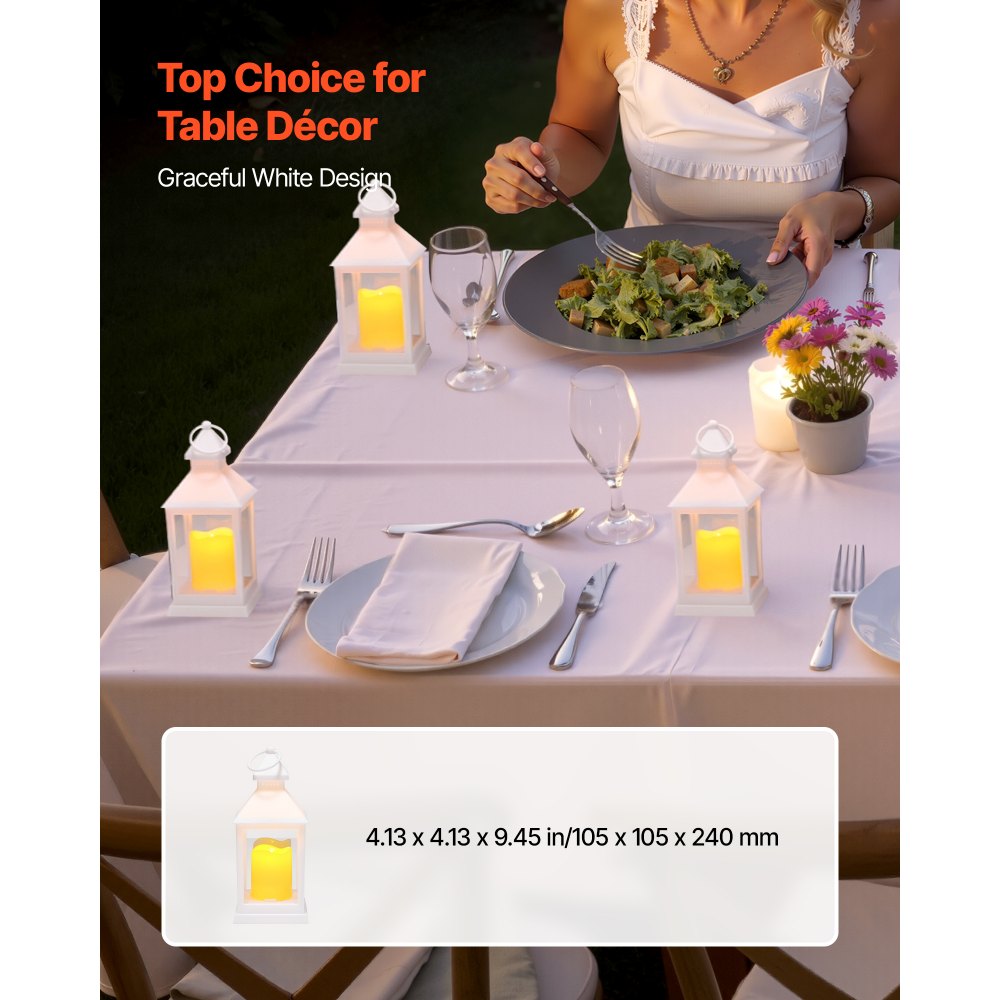 VEVOR 12 Pcs Decorative Candle Lantern, LED Electric Flameless Candle, Plastic LED Holder with Glass, Wall Hanging Indoor Porch Lanterns for Wedding Table Party Farmhouse Indoor Decor, White