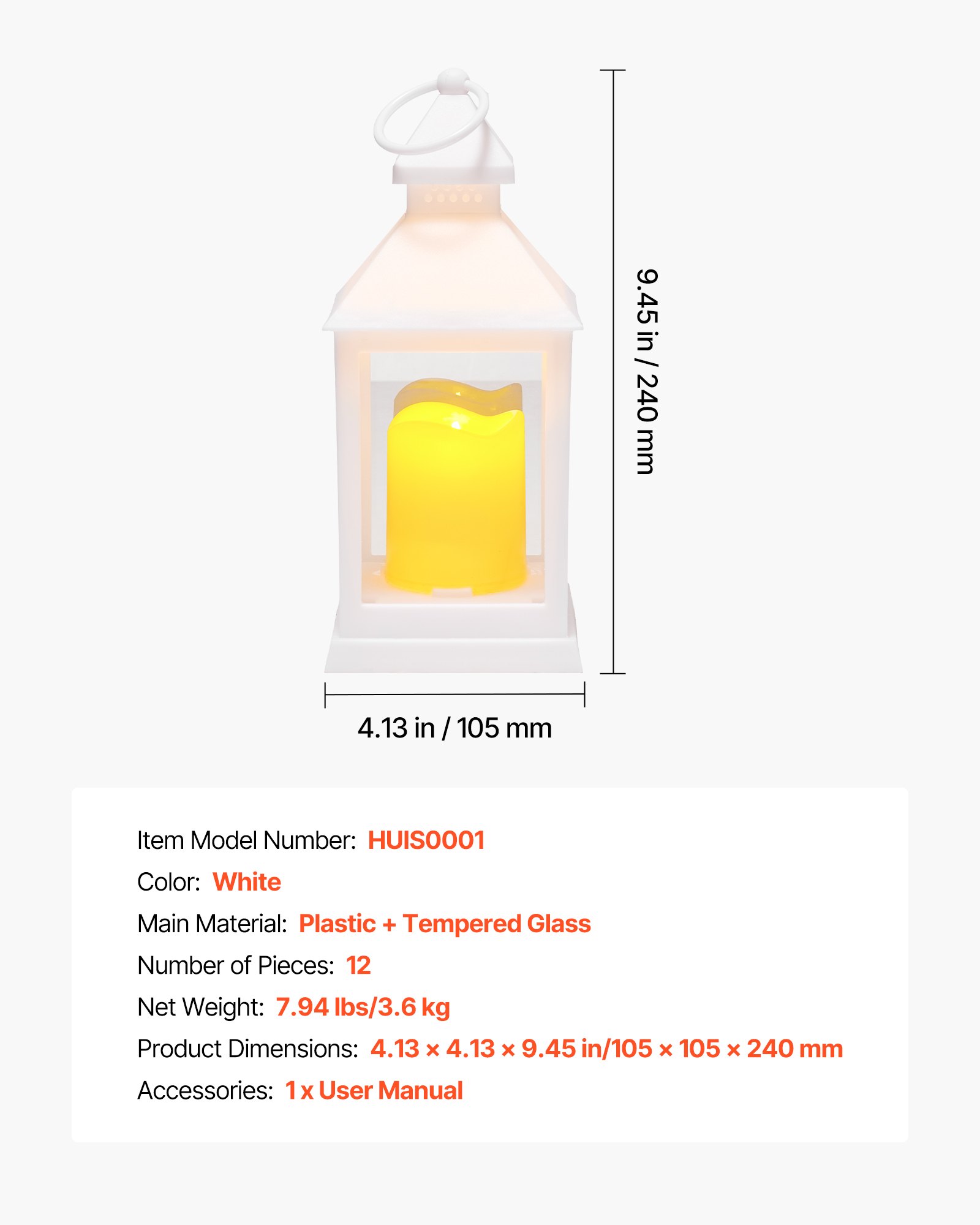 VEVOR 12 Pcs Decorative Candle Lantern, LED Electric Flameless Candle, Plastic LED Holder with Glass, Wall Hanging Indoor Porch Lanterns for Wedding Table Party Farmhouse Indoor Decor, White