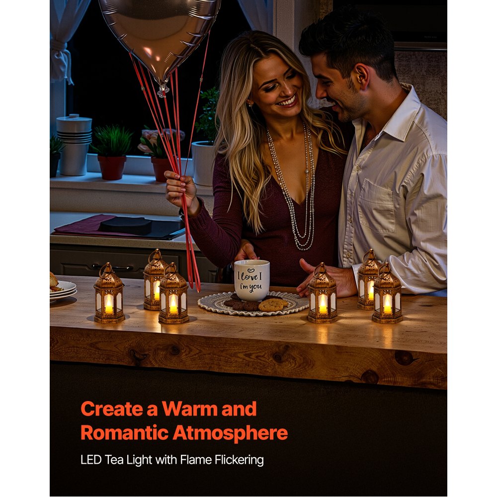 VEVOR Lanterne Decorative a Forma di Candela, Candele Elettriche a LED Senza Fiamma, Portacandele in Plastica con Vetro, Lanterne da Parete, per Tavoli da Matrimonio, Feste, Bronzo 12 Pezzi