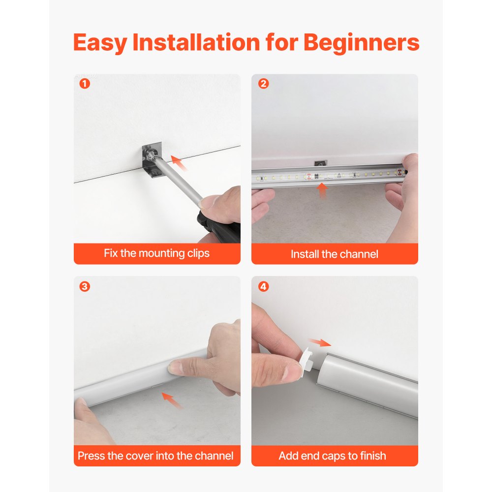VEVOR Profilo per Strisce LED in Alluminio Sottopensile Lunghezza 1 m, Set di Profili per Strisce LED in Alluminio 20 pezzi per Illuminazione Sottopensile, Cucina Soggiorno Bar, Diffusore in PC