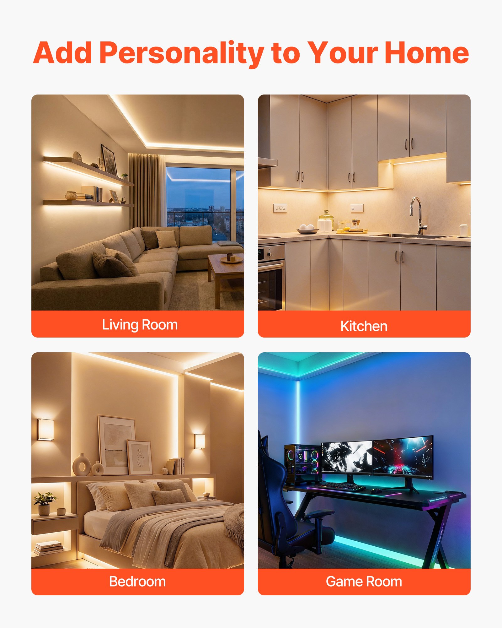 VEVOR Set di Profilo per Strisce LED in Alluminio 10 pezzi a Forma di V Lunghezza 2 m, Canali per Strisce Luminose Sottopensile da Cucina con Diffusore in PC, Profilo per Luci LED in Alluminio