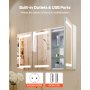 VEVOR Lighted Medicine Cabinet with Mirror, 100 x 60 cm Wall-Mounted, 3 Color Dimmable LED Bathroom Medicine Cabinet with Tempered Glass Mirror, Memory Function/2 Adjustable Shelves/ Outlets & USBs