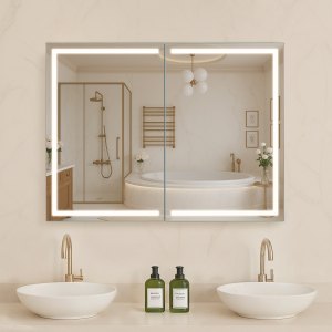 Janboe Armadietto per medicinali rotondo da 66 cm con luci, armadietto per medicine a LED con antiappannamento, armadietto con specchio illuminato per bagno, dimmerabile, anti-appannamento, 3 colori Janboe Armadietto per medicinali rotondo da 66 cm con luci, armadietto per medicine a LED con antiappannamento, armadietto con specchio illuminato per bagno, dimmerabile, anti-appannamento, 3 colori