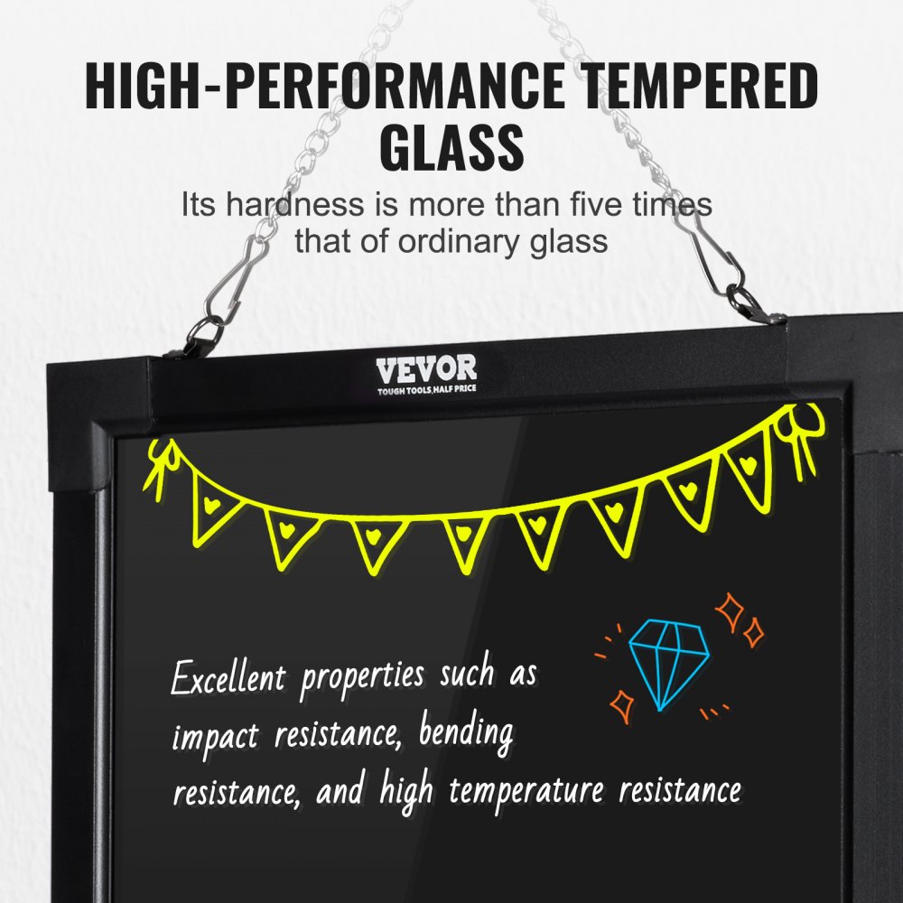 VEVOR LED Message Board, 16 x 12 inch Illuminated Erasable Chalkboard, Menu Sign with Neon Effect, Drawing Board with 8 Fluorescent Chalk Markers and Remote Control, for Home, Wedding Business