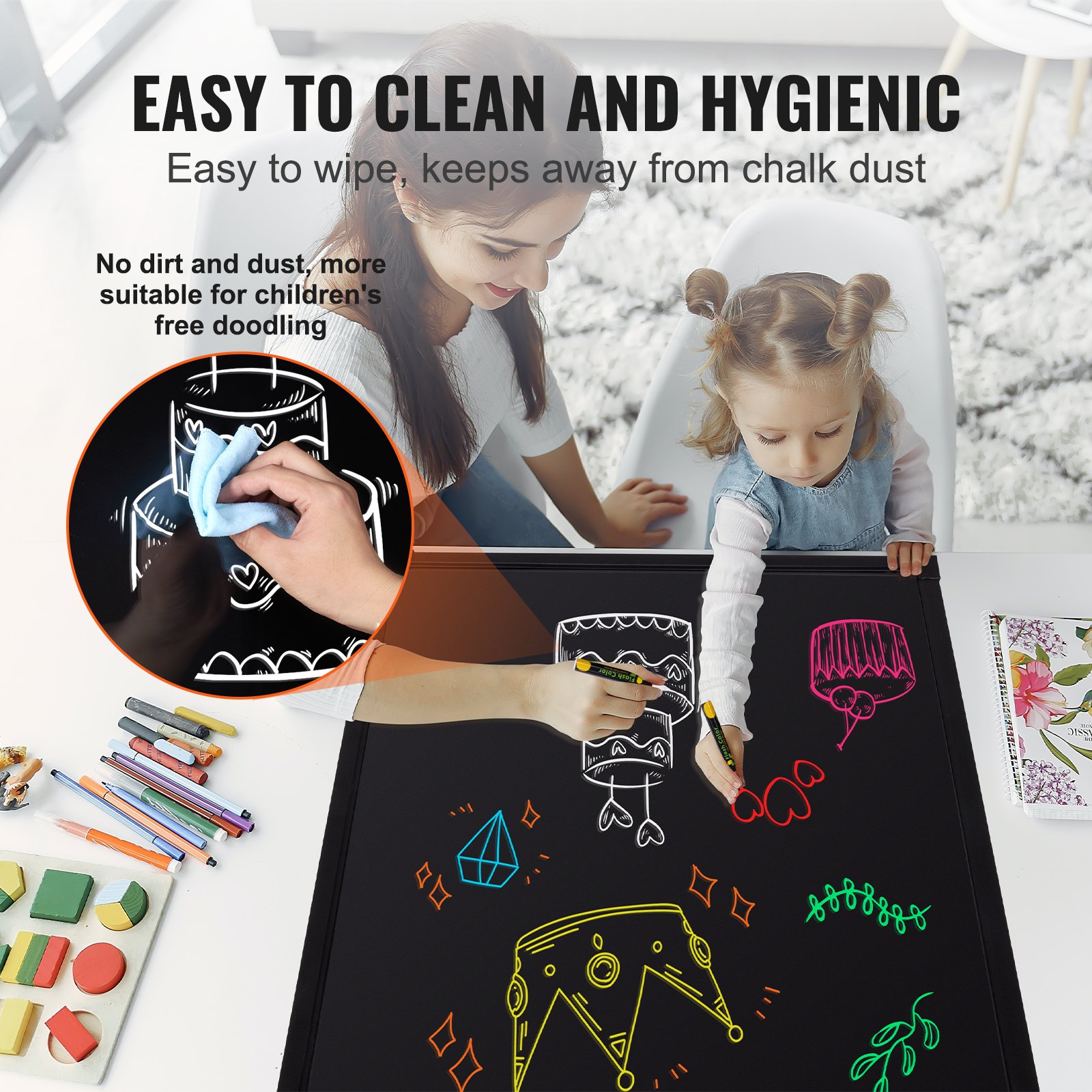 VEVOR Lavagna per Messaggi a LED 598 x 798 mm Lavagna per Menu Cancellabile Illuminata con Effetto Neon, Tavolo Disegno, 8 Pennarelli a Gesso Fluorescente e Telecomando per Negozio di Abiti da Sposa