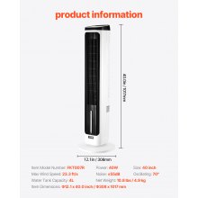 VEVOR Ventilatore a Torre 1016 mm Ventilatori Oscillanti a 70° Velocità 7,1 m/s