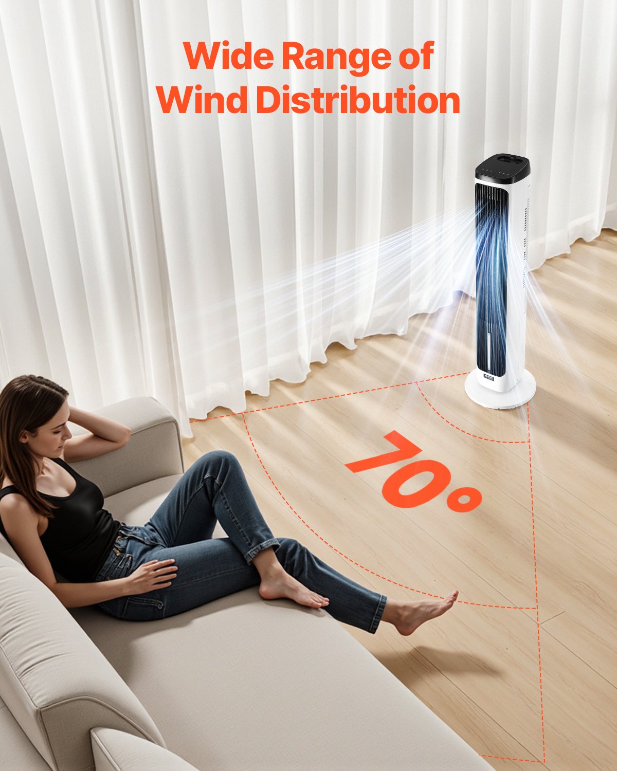 VEVOR Ventilatore da Pavimento Silenzioso con Velocità di 7,1 m/s Ventilatore Portatile Senza Pale a 70° per Interni con 9 Velocità, 4 Modalità, con Telecomando per Camera da Letto, Ufficio, Casa