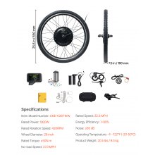 VEVOR Kit per Bicicletta Elettrica Motore 1000W E-bike 420rpm φ650mm 48V