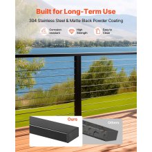 VEVOR Corrimano per Ringhiera del Balcone, Ringhiera per Scale Rettangolare in Acciaio Inossidabile da 198 cm, con Terminali, Rivestimento Nero Opaco, per Corridoi, Scale Interne ed Esterne, Terrazze