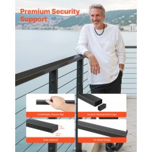 VEVOR Corrimano per Ringhiera del Balcone, Ringhiera per Scale Rettangolare in Acciaio Inossidabile da 198 cm, con Terminali, Rivestimento Nero Opaco, per Corridoi, Scale Interne ed Esterne, Terrazze