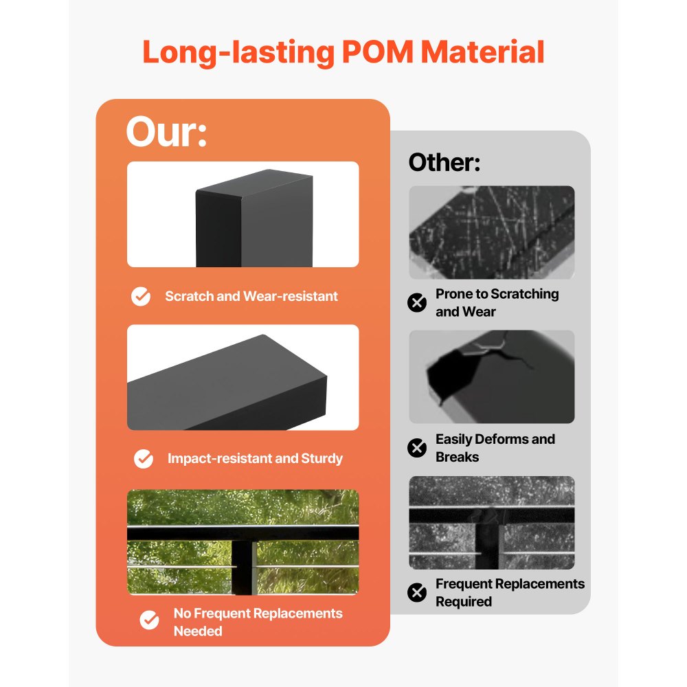 VEVOR Connettore per Ringhiera con Cavo, Confezione da 2, Raccordo Invisibile per Ringhiera Rettangolare per Scale Balconi, POM, Forma Piatta, per Uso Interno, Esterno, Nero Opaco