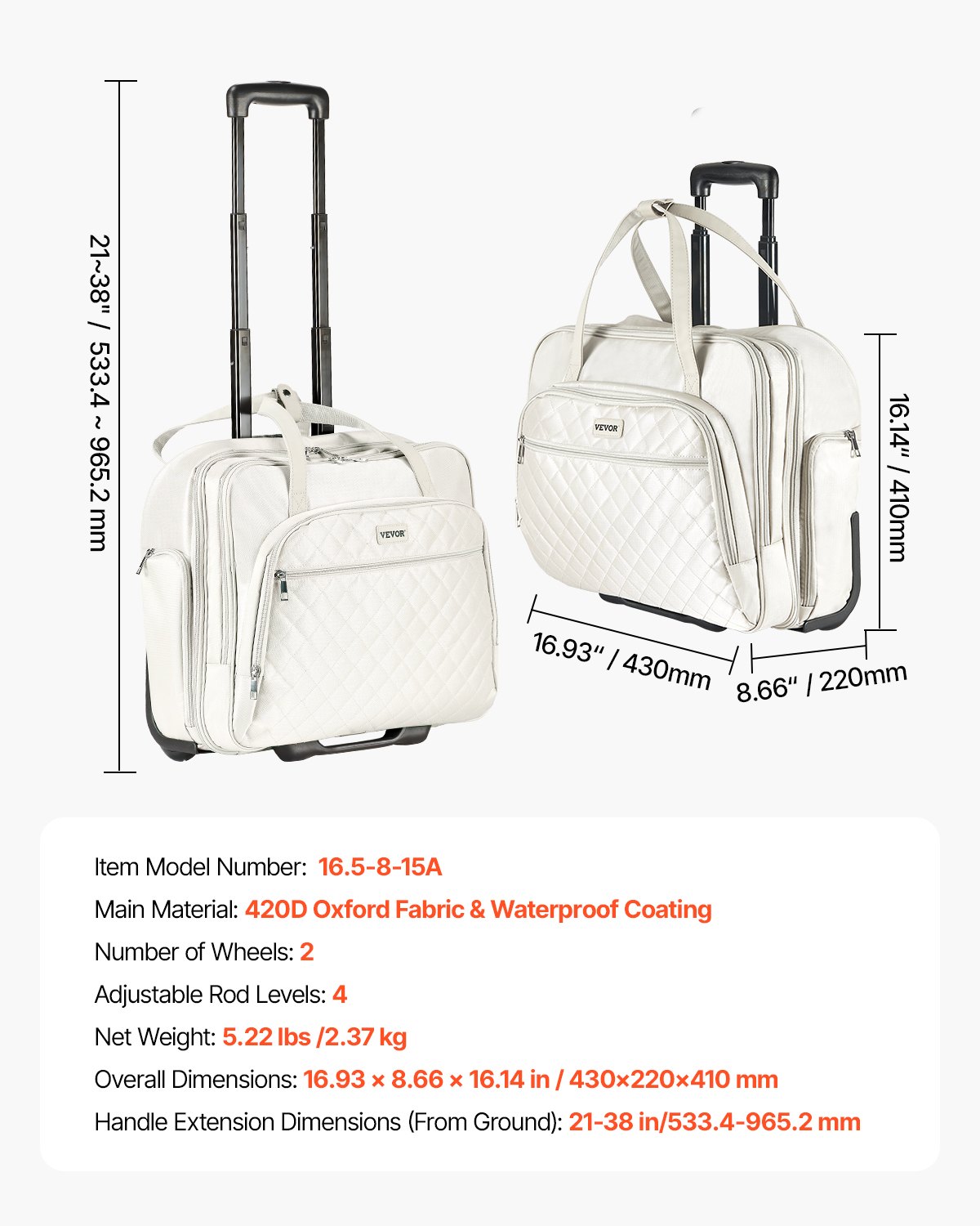 VEVOR Borsa per Laptop con Rotelle Ruote da 15,6 inch (39,6 cm) Sagga per Computer