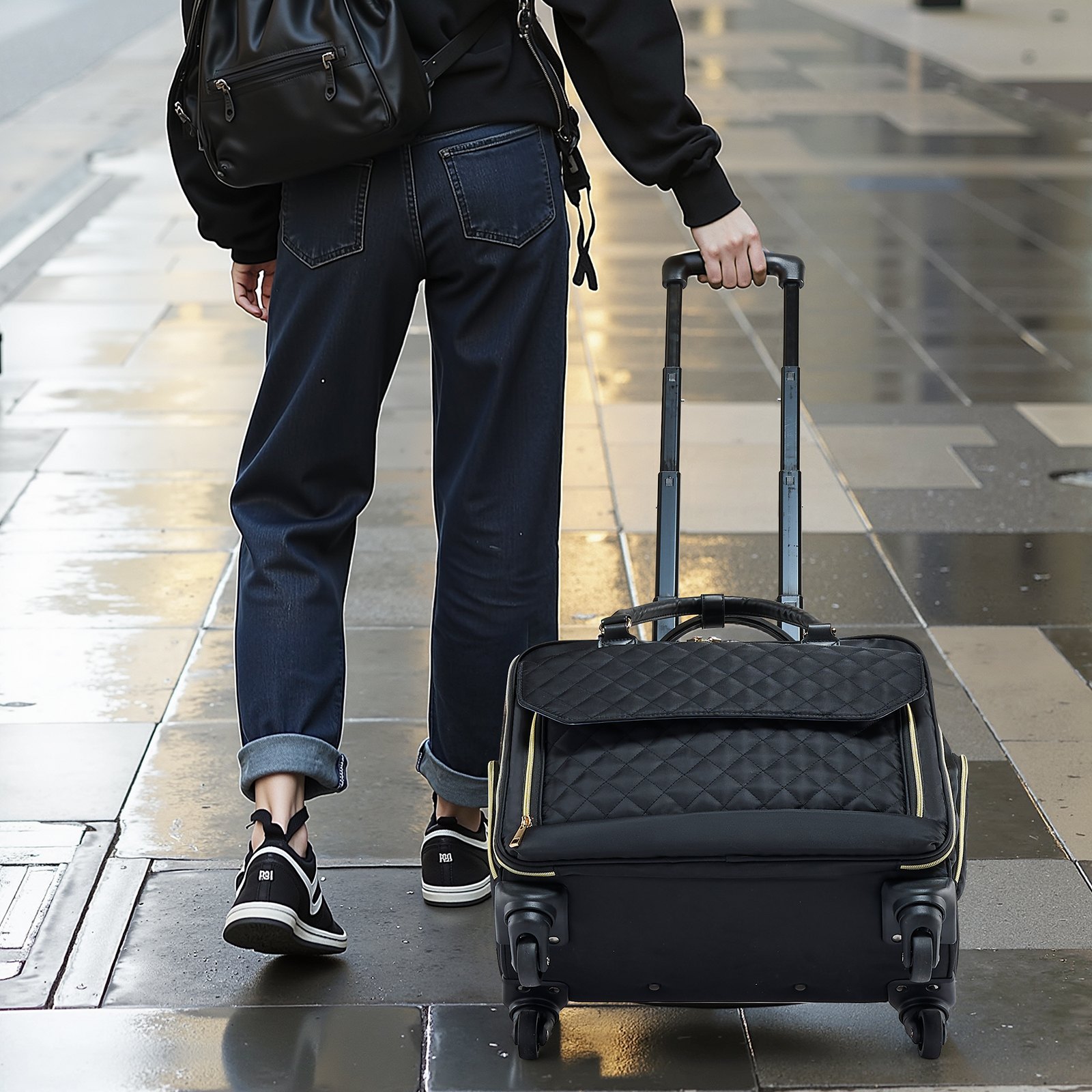 VEVOR Borsa per laptop con rotelle da 17,3 pollici / 43,9 cm Borsa per computer con ruote per donne e uomini Nero Oro