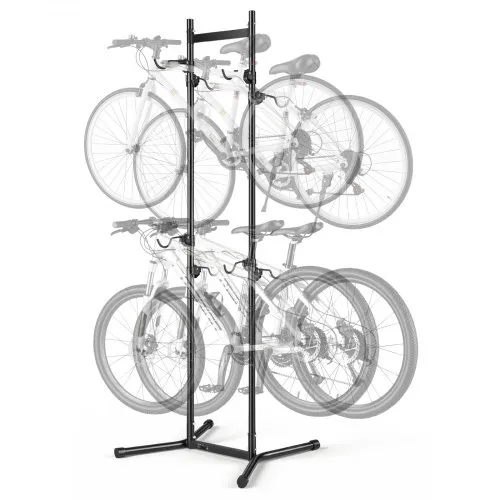 VEVOR Supporto Bicicletta per 4 Bici Rastrelliera Verticale Autoportante, Supporto per Bici da Pavimento con Ganci Regolabili in Altezza, in Acciaio al Carbonio Robusto, Ideale per Garage, Casa, Nero