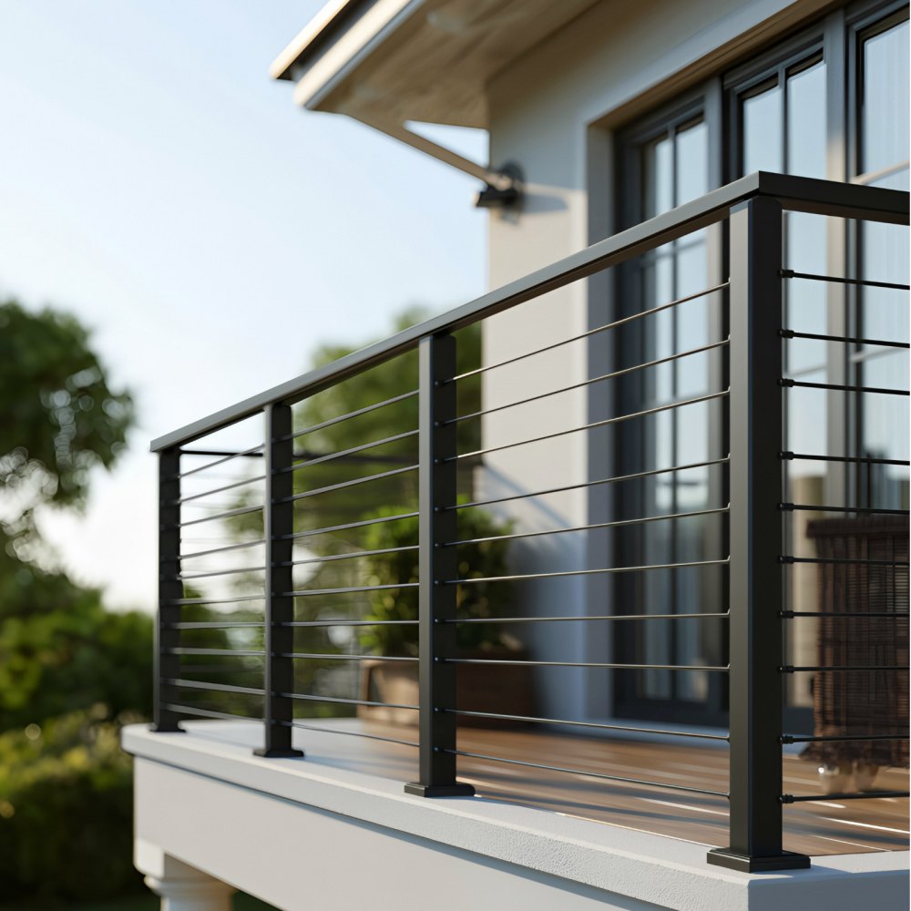 VEVOR Kit Ringhiera con Cavi da 198 cm, Ringhiera per Balcone in Acciaio Inox Nero Opaco, Kit di Corrimano per Scale con Montanti Altezza 89 cm, Spaziatura Cavi di 8 cm, per Cortile Terrazza