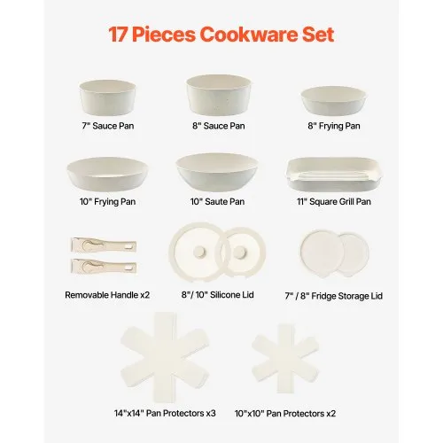 Set Di 4 Padelle Fadware Con Manico Rimovibile, 20-24-28 Cm, Antiaderente 3 Strati, Adatte A Induzione E Forno, Impilabili E Lavastoviglie