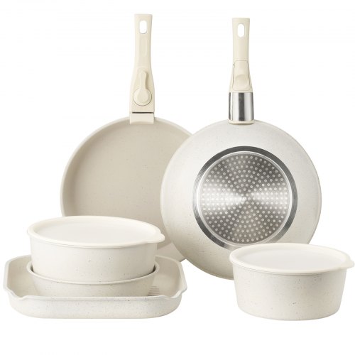 Chef Power Set Pentole Antiaderenti In Ceramica Con Manici Staccabili – Adatte A Induzione E Forno – 5 Pezzi Color Crema Per Camper E Cucina