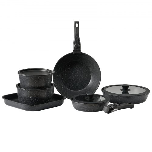 Set Di Casseruole Antiaderenti RATWIA – 1 Quarto E 2 Quarti Con Coperchi In Vetro (Nero) - 5