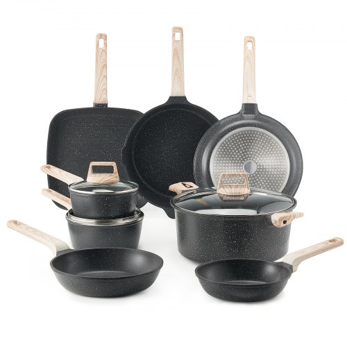 Set Di Casseruole Antiaderenti RATWIA – 1 Quarto E 2 Quarti Con Coperchi In Vetro (Nero) - 3