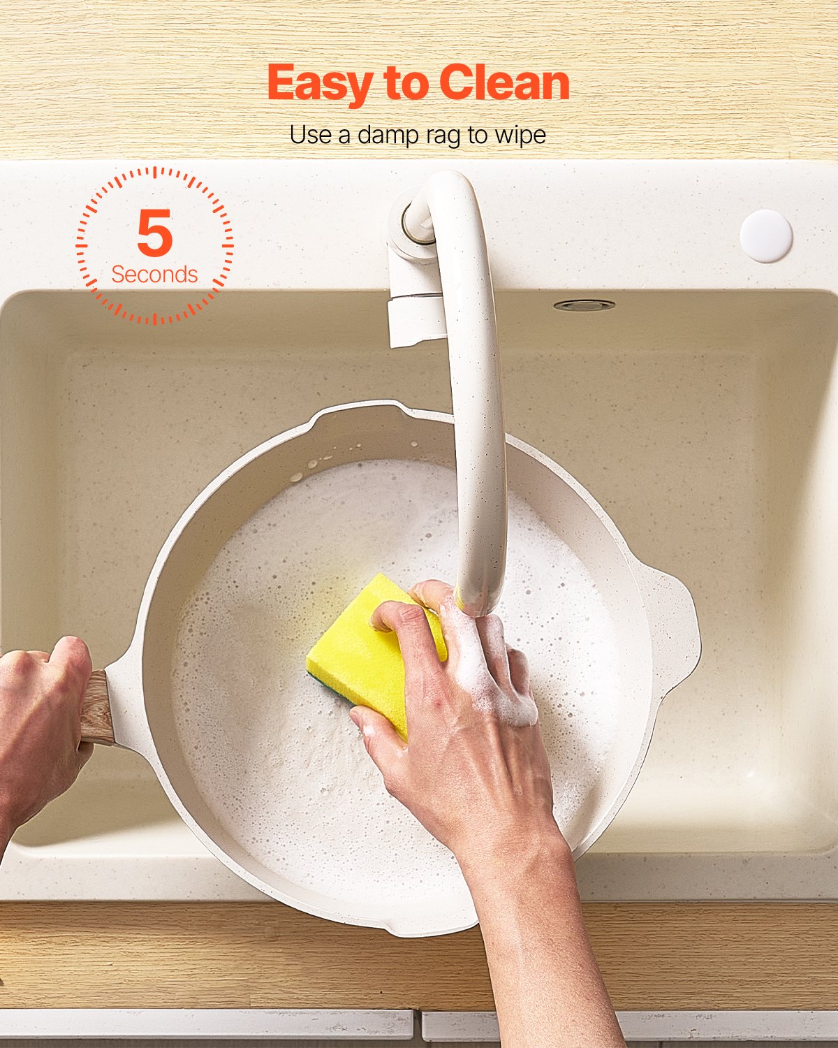 VEVOR Set di Pentole, Padelle Antiaderenti in Granito con Manico, Set di Pentole a Induzione da Cucina per Camper, con Frittura, Coperchi in Vetro Temperato, Bianco 19 Pezzi