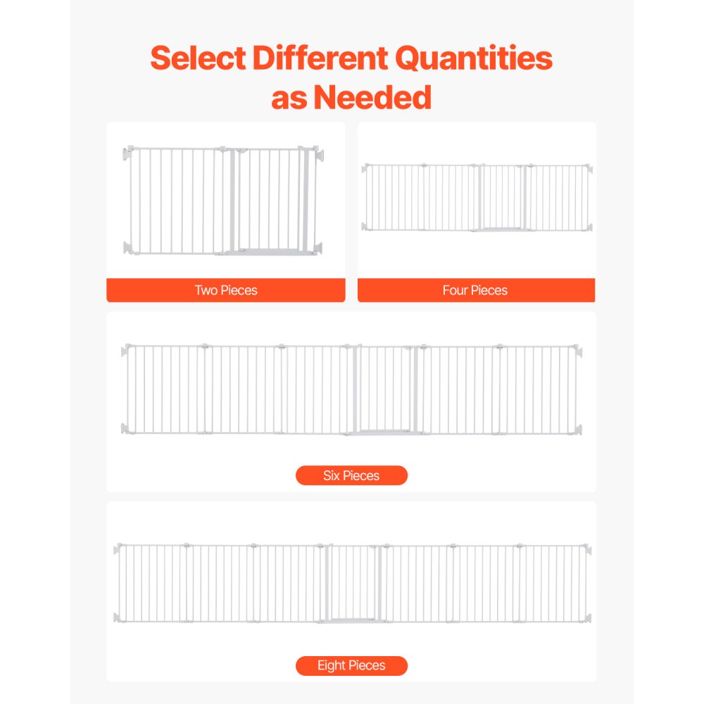 VEVOR Cancello Pieghevole a 8 Pannelli, per Bambini Animali Domestici, Cancelletto Alto 711 mm Largo 487,7 cm, Installabile Tra Due Pareti Come Recinzione, Tazze Parete per Scale Porte, Bianco