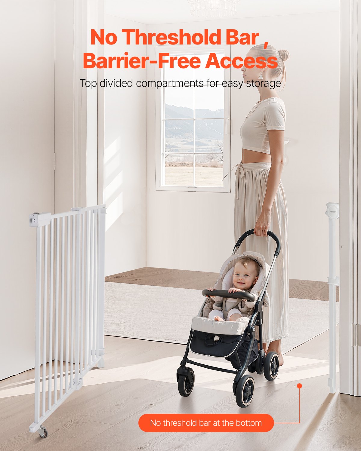 VEVOR Cancelletto per Bambini o Animali Domestici, Larghezza Regolabile da 75 a 109,2 cm, Cancelletto Alto 711 mm, Senza Barra di Soglia, Cancelletto con Viti, per Scale e Porte, Bianco