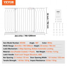 VEVOR Cancelletto di Sicurezza Larghezza Espandibile 75-129 cm Altezza 76 cm, Cancello di Sicurezza per Bambini Cani Gatti per Scale, Porte e Corridoi Senza Forare Ampia Apertura a 180° Colore Bianco