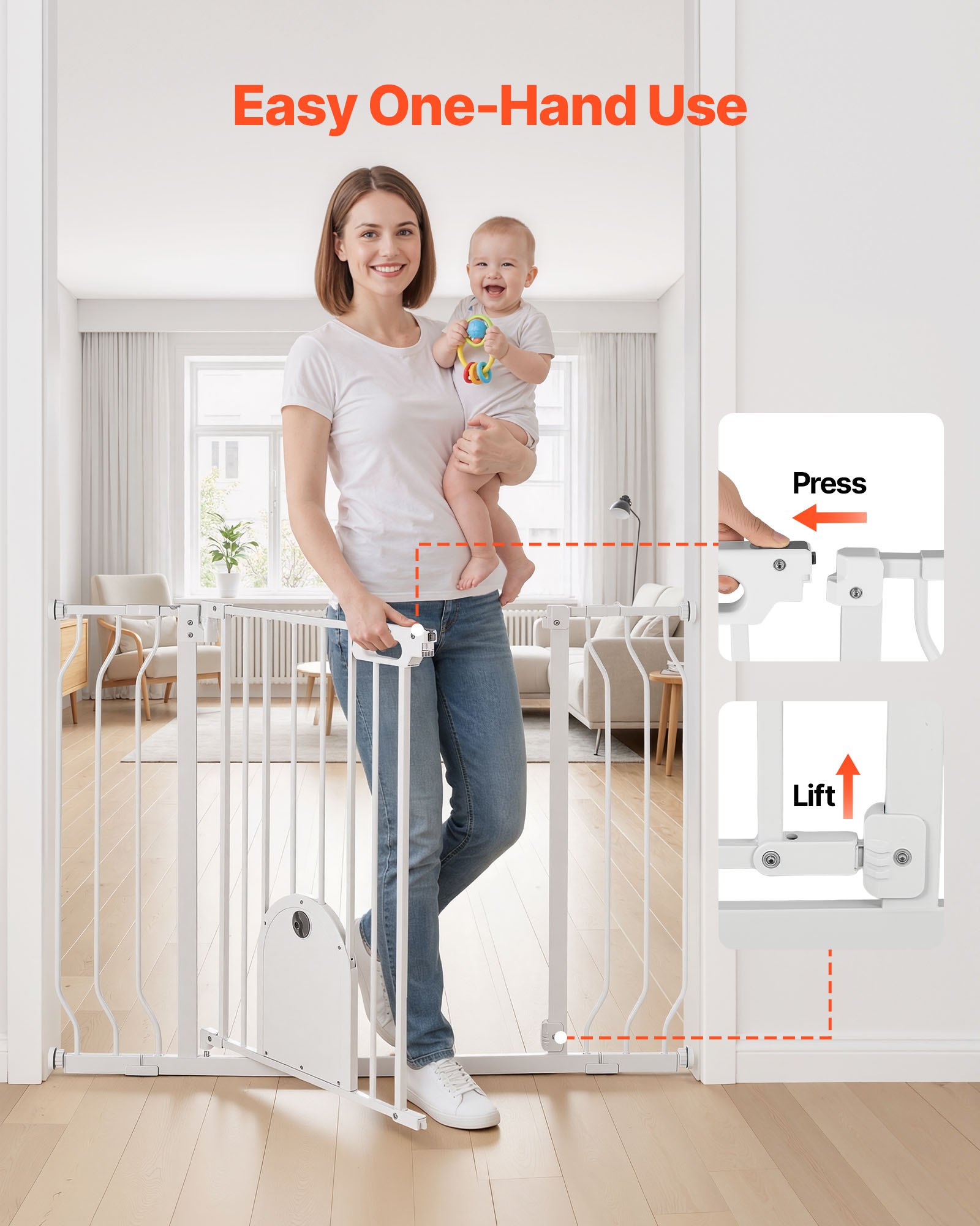 VEVOR Cancelletto di Sicurezza per Bambini, Porticina Metallica Larghezza Regolabile da 75 a 111 cm, con Sportello per Gatti Regolabile, Colore Bianco, con Kit di Montaggio, per Animali Domestici
