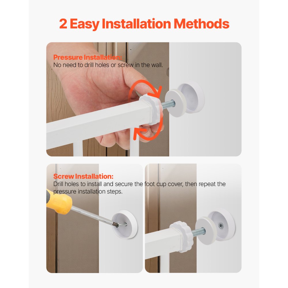 VEVOR Cancello per Bambini Animali Domestici, Cancelletto Alto 762 mm Larghezza Regolabile 154 a161 cm, Kit di Montaggio a Pressione, Tazze da Parete per Scale Porte, Apertura Una Mano Bianco