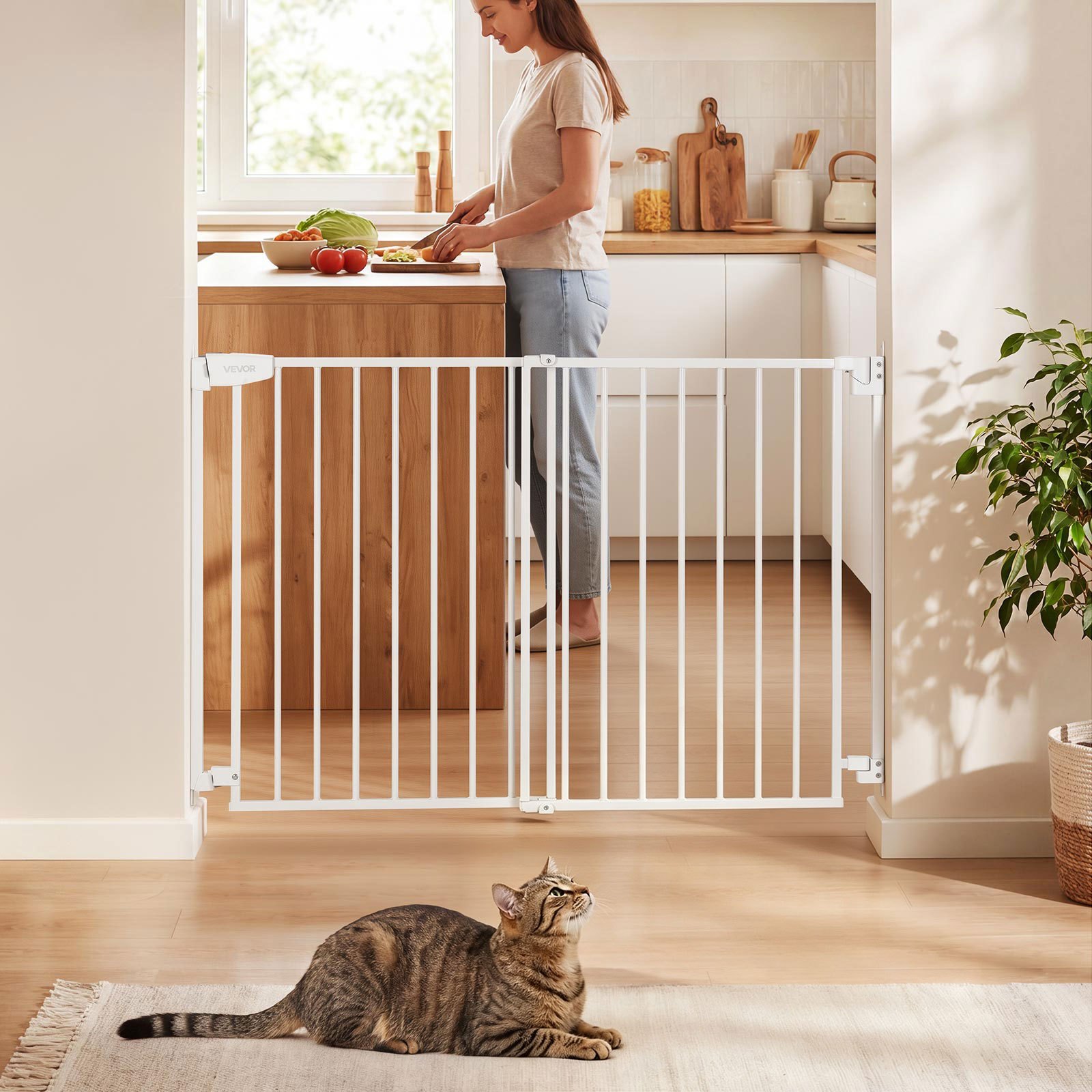 VEVOR Cancelletto di Sicurezza per Animali Domestici, Gabbia Larghezza Regolabile da 778 a 1210 mm Altezza 760 mm, Senza Barra Inferiore, con Kit di Montaggio, per Chiusura Ingresso e Delimitazione