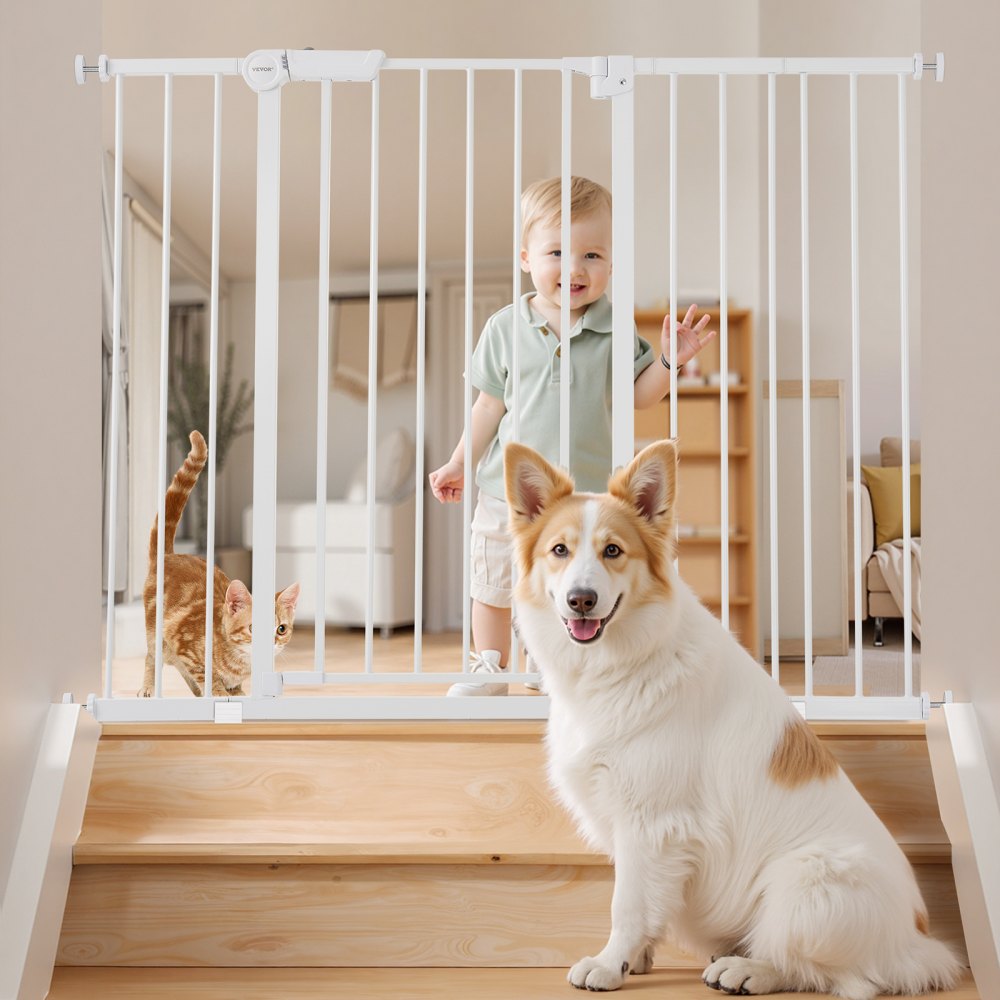 VEVOR Baby Gate/Dog Gate/Separator Gate with Adjustable Width (65-121.9 cm), Stair Gate for the Safety of Children & Pets, One-Hand Opening, for Stairs and Doors, White
