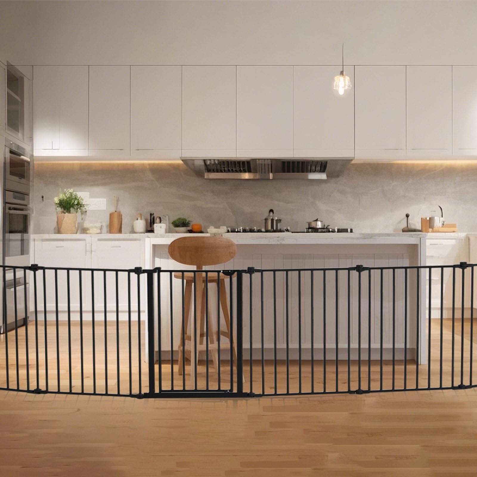 VEVOR Cancello Pieghevole a 8 Pannelli, per Bambini Animali Domestici, Cancelletto Alto 711 mm Largo 487,7 cm, Installabile Tra Due Pareti Come Recinzione, Tazze Parete per Scale Porte, Nero