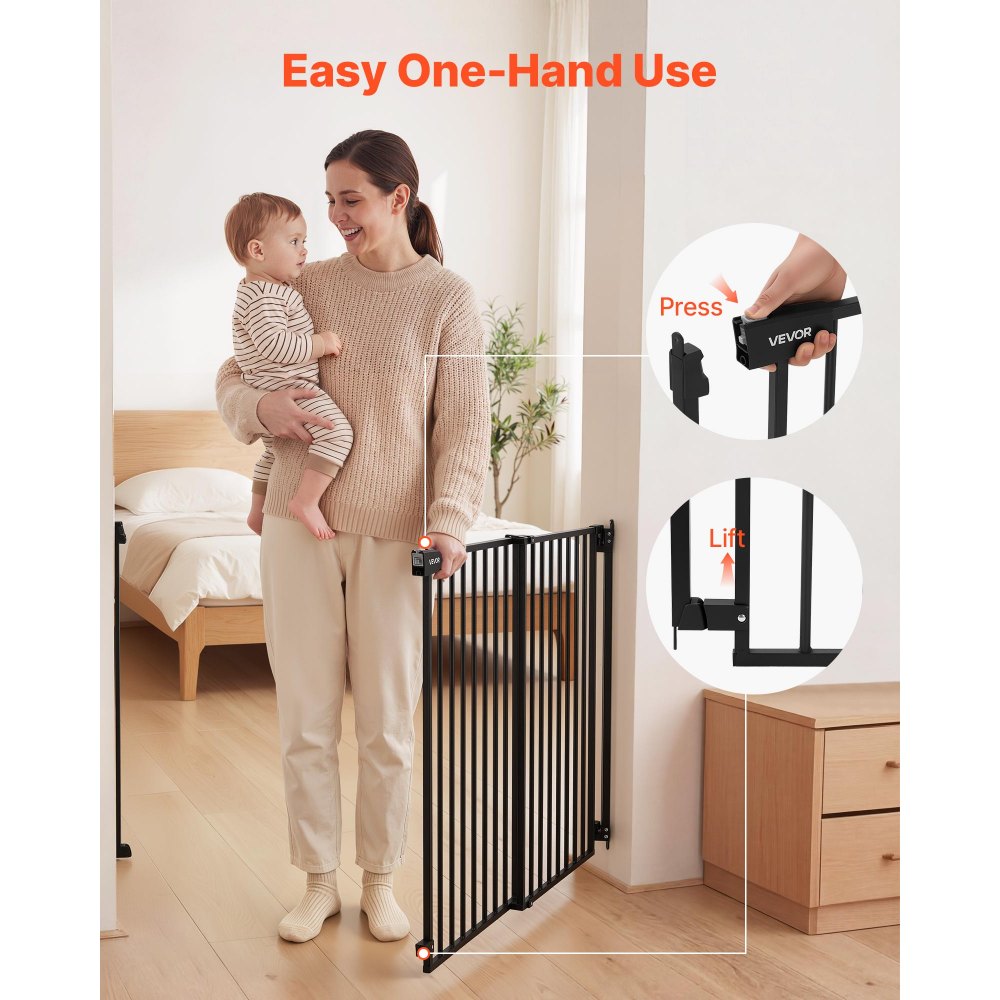 VEVOR Cancelletto di Sicurezza per Bambini, Larghezza Regolabile da 778 a 1210 mm, Altezza 760 mm, Colore Nero, Senza Barra Inferiore, con Kit di Montaggio, per Scale Porte e Casa Bimbi e Animali