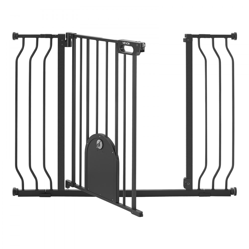 VEVOR Cancelletto di Sicurezza per Bambini, Grata Animali Larghezza Regolabile da 75 a 111 cm, con Porticina Gatti Regolabile, Colore Nero, Kit di Montaggio a Pressione e Kit a Parete, uso Interno