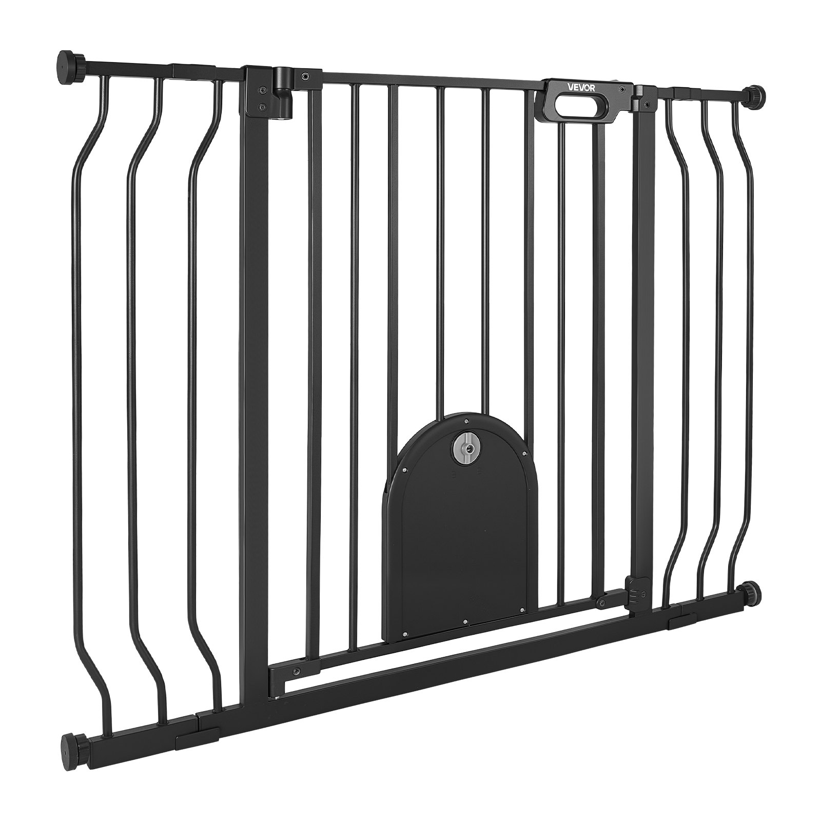 VEVOR Cancelletto di Sicurezza per Bambini, Grata Animali Larghezza Regolabile da 75 a 111 cm, con Porticina Gatti Regolabile, Colore Nero, Kit di Montaggio a Pressione e Kit a Parete, uso Interno