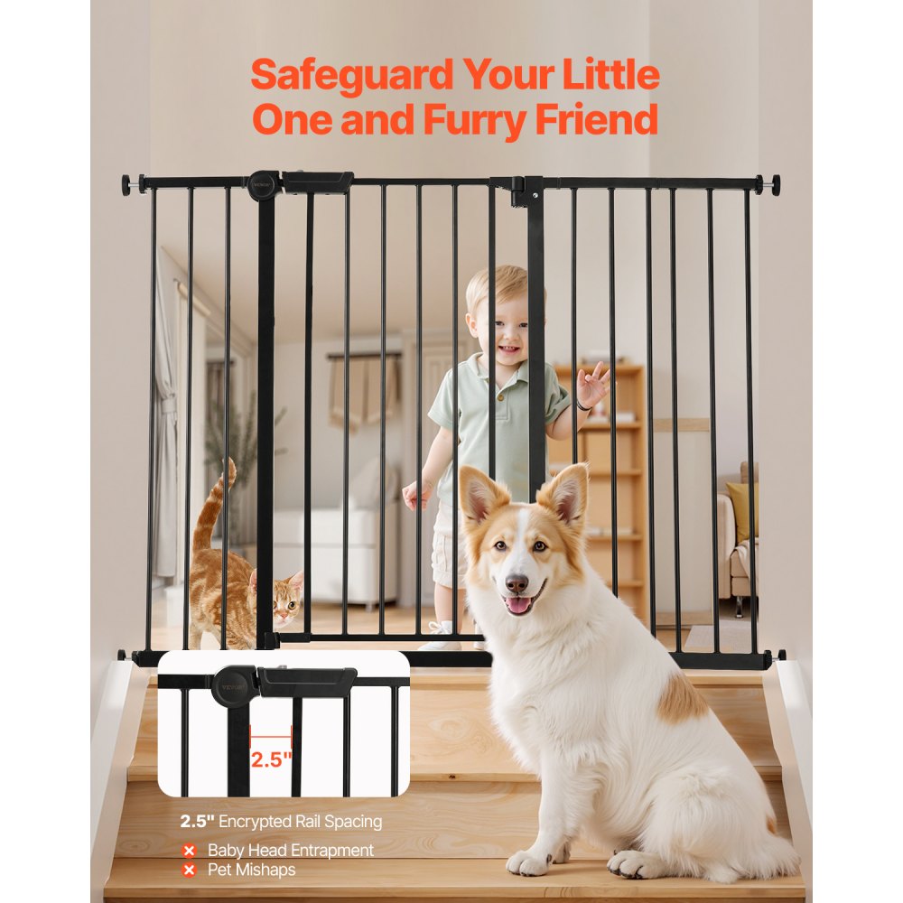 VEVOR Cancelletto per Bambini o Animali Domestici, Larghezza Regolabile da 65 a 121,9 cm, Cancelletto Alto 914 mm, Kit di Montaggio a Pressione, Tazze da Parete per Scale Porte, Nero