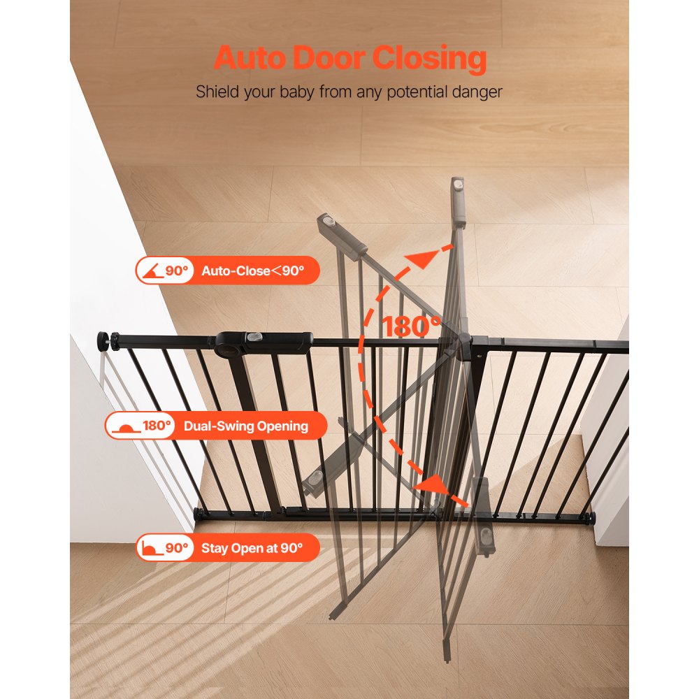 VEVOR Cancelletto per Bambini o Animali Domestici, Larghezza Regolabile da 65 a 121,9 cm, Cancelletto Alto 914 mm, Kit di Montaggio a Pressione, Tazze da Parete per Scale Porte, Nero