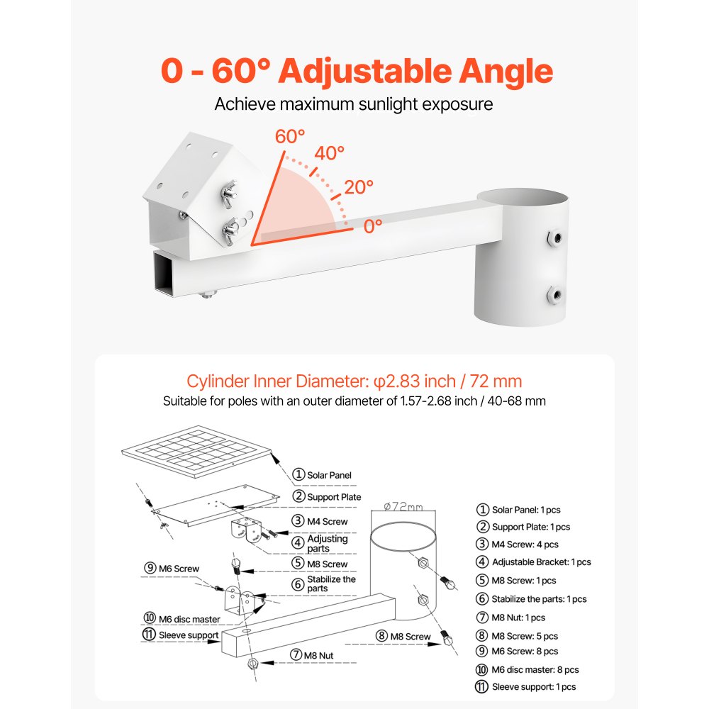 VEVOR 20W 12V Solar Panel Battery Charger, Solar Battery Trickle Charger Maintainer with Built-in Controller & Pole Mount Bracket, IP65 Waterproof for Gate, Fence, Farm, Lawn (Fit 40mm-68mm Poles) 