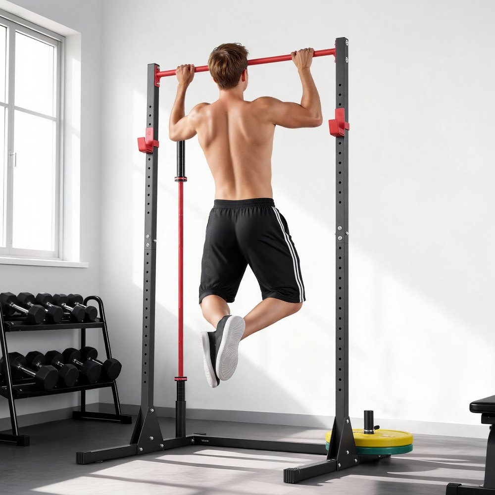 VEVOR Attrezzatura Multifunzionale per Panca Power Rack con Ganci a J Regolabili a 28 Livelli, Allenamento della Forza per 362 kg, Palestra Domestica per Squat con Bilanciere, Sollevamento Pesi