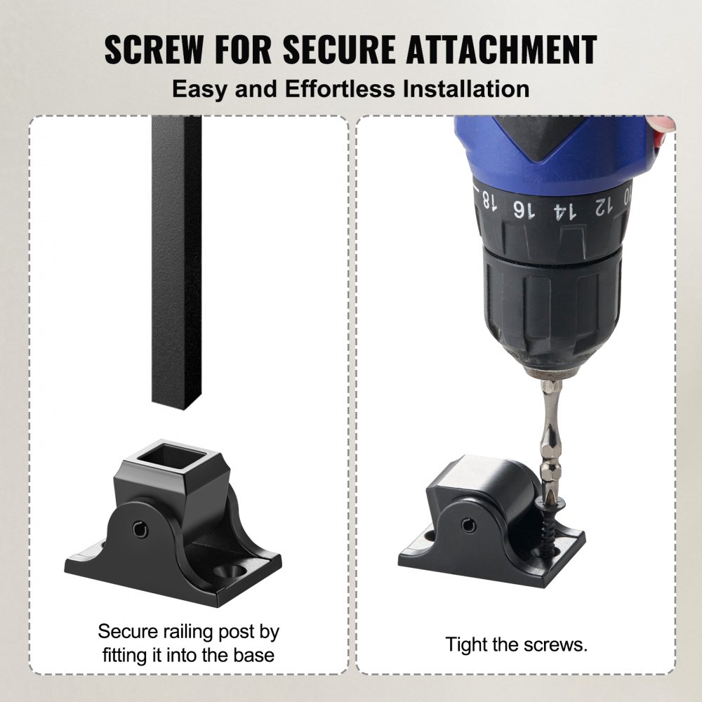 VEVOR Base per Ringhiera Quadrata 50 Pezzi Base per Pali Inclinati di Scale, Piastra Lega di Alluminio con Fori per Vite per Ringhiere Scale, Giunti a Torsione di Supporto in Metallo da 12,7mm, Nero
