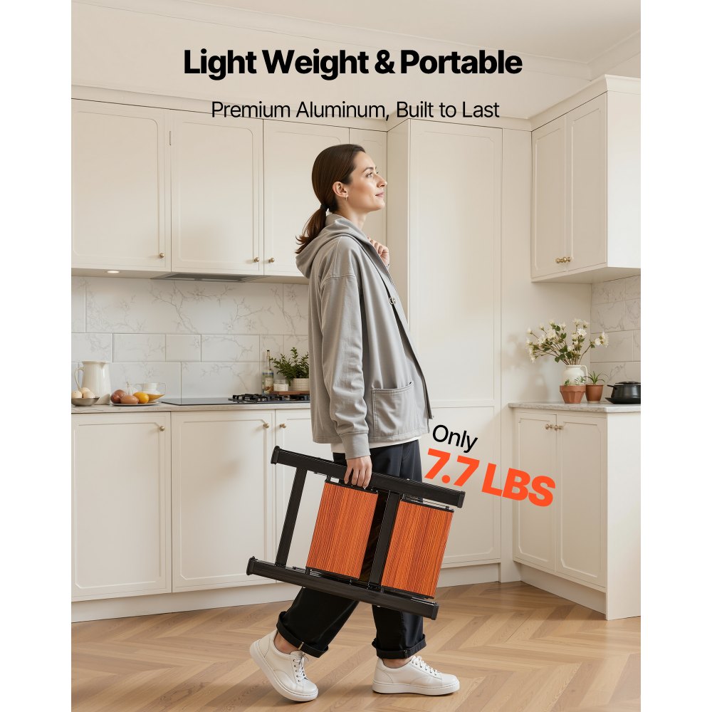 VEVOR Scaletta Pieghevole Salvaspazio con 2 Gradini con Ampio Pedale Antiscivolo e Comoda Impugnatura, Supporto per Piante in Alluminio Portatile e Leggero con Capacità di 150 kg, Multiuso per Adulti