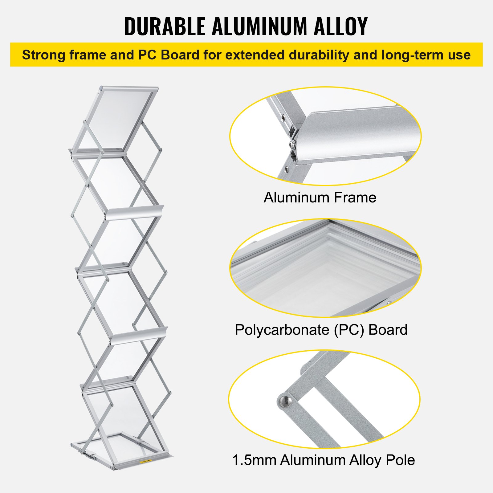 VEVOR  Esposizione Opuscolo Letteratura Pieghevole, 6 Scomparti Espositore per Brochure, Supporto per Portariviste Giornali in Lega di Alluminio Portatile, 26x36x152cm Portariviste con Borsa Oxford