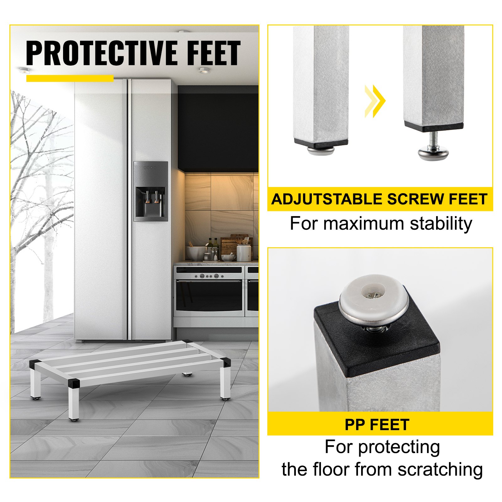 VEVOR 48''x20''x8'' Scaffale per alimenti commerciale da pavimento in alluminio da 1500 libbre