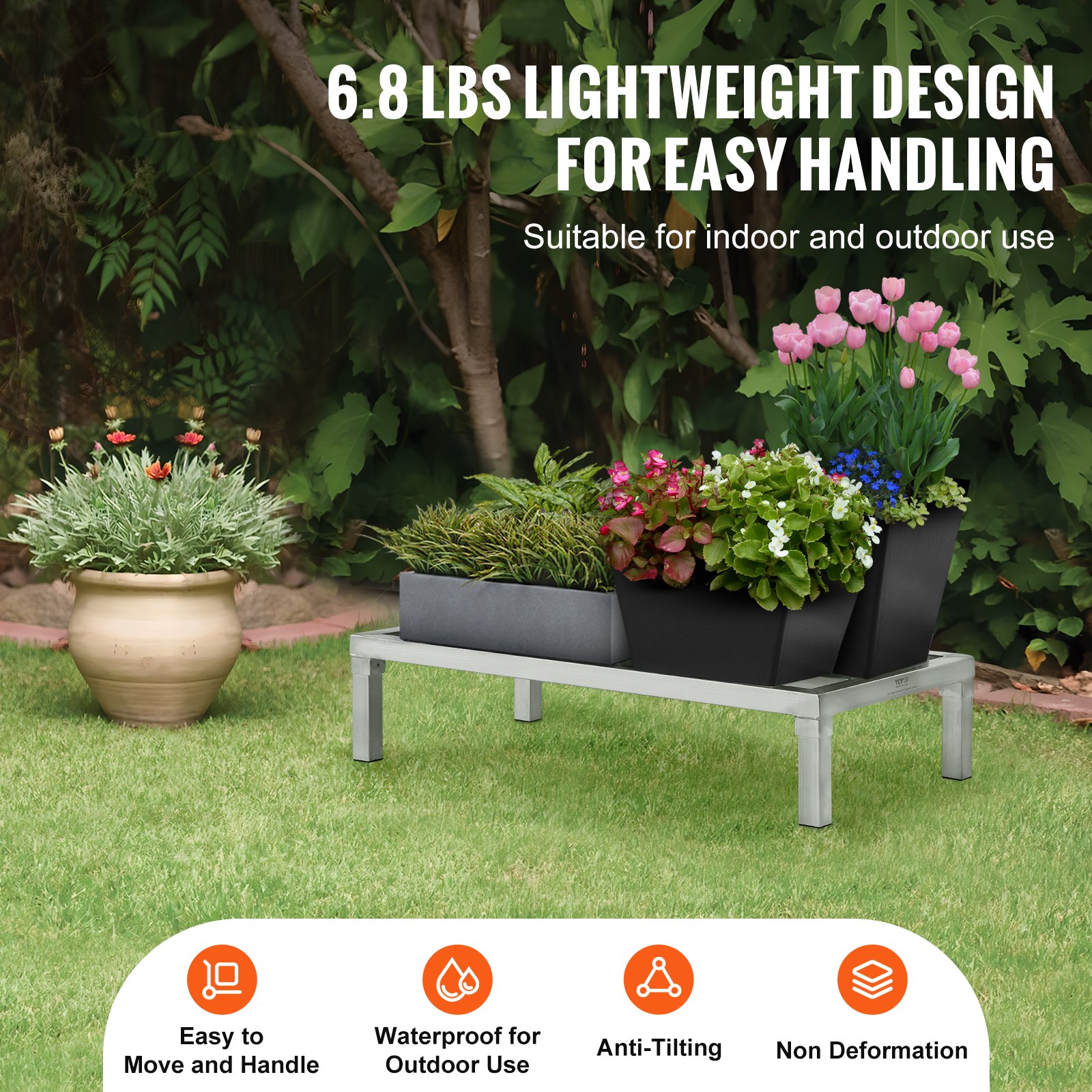 VEVOR Aluminum Storage Rack, 36 x 20 inch Commercial Floor Shelf for Food, 8 inches above ground, 1800 lbs load capacity, fully welded aluminum storage rack, for storage in restaurants, kitchens, garages and vehicles