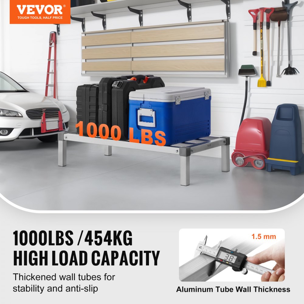 VEVOR Aluminum Storage Rack, 914.4 x 508 x 203.2 mm Commercial Floor Rack, Basement Rack, 454 kg Load Capacity, Workshop Rack, Rack for Storage in Restaurants, Kitchens, Garages and Vehicles