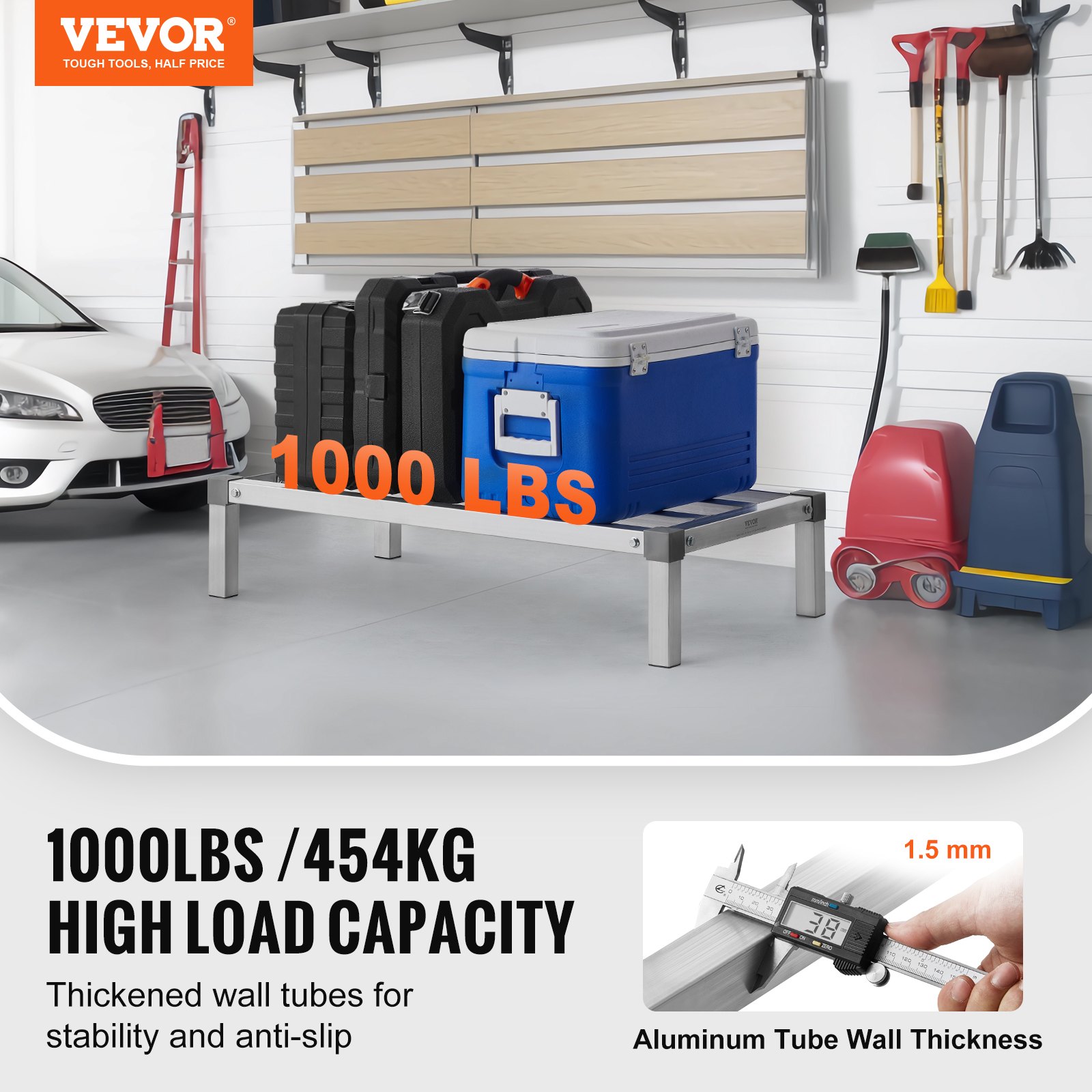 VEVOR Aluminum Storage Rack, 914.4 x 508 x 203.2 mm Commercial Floor Rack, Basement Rack, 454 kg Load Capacity, Workshop Rack, Rack for Storage in Restaurants, Kitchens, Garages and Vehicles