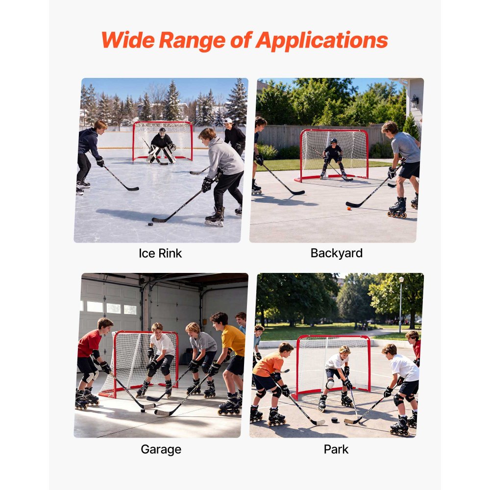 VEVOR Porta da Hockey con Rete Portatile per Allenamento Giardino Acciaio, Rete da Hockey per Allenamento Attrezzatura Eventi Sportivi all'Aperto, Telaio in Acciaio, Colore Rosso, 142 x 113 cm