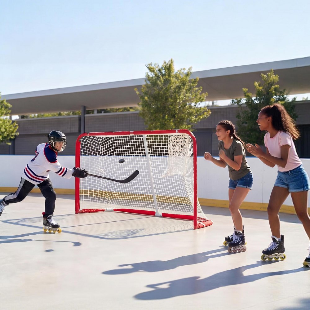 VEVOR Porta da Hockey con Rete Portatile per Allenamento Giardino Acciaio, Rete da Hockey per Allenamento Attrezzatura Eventi Sportivi all'Aperto, Telaio in Acciaio, Colore Rosso, 142 x 113 cm
