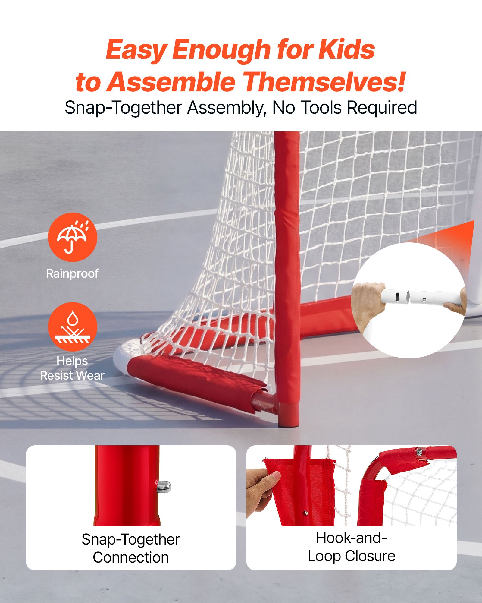 VEVOR Porta da Hockey con Rete Portatile per Allenamento Giardino Acciaio, Rete da Hockey per Allenamento Attrezzatura Eventi Sportivi all'Aperto, Telaio in Acciaio, Colore Rosso, 142 x 113 cm
