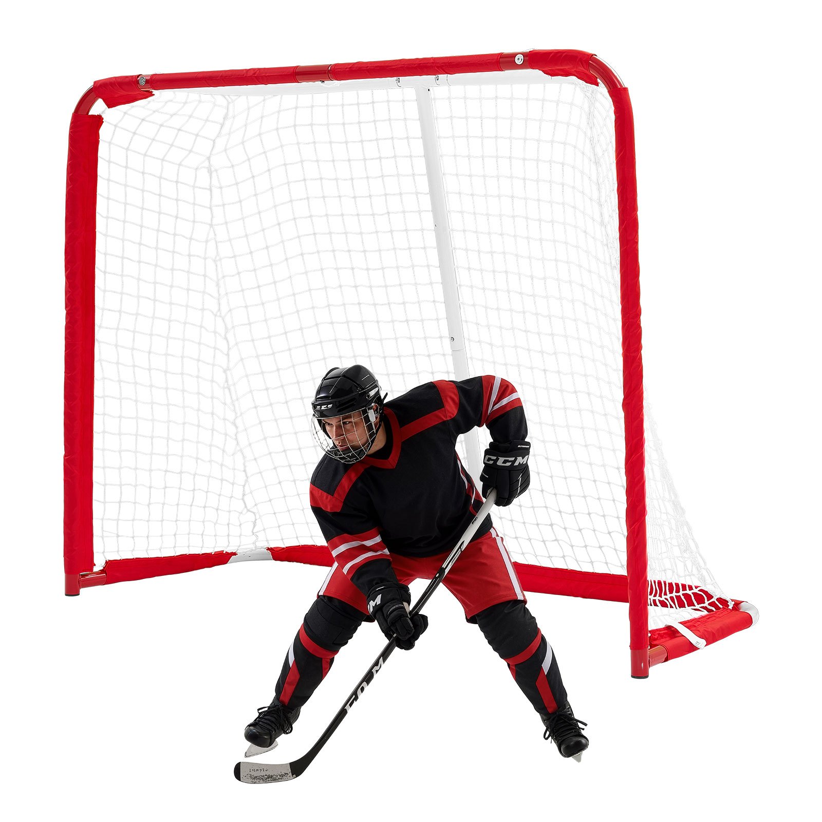 VEVOR Porta da Hockey con Rete Portatile per Allenamento Giardino Acciaio, Rete da Hockey per Allenamento Attrezzatura Eventi Sportivi all'Aperto, Telaio in Acciaio, Colore Rosso, 142 x 113 cm